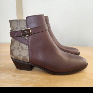Coach Dean Bootie Leather/Signature Coated Canvas boots shoes size 7.5